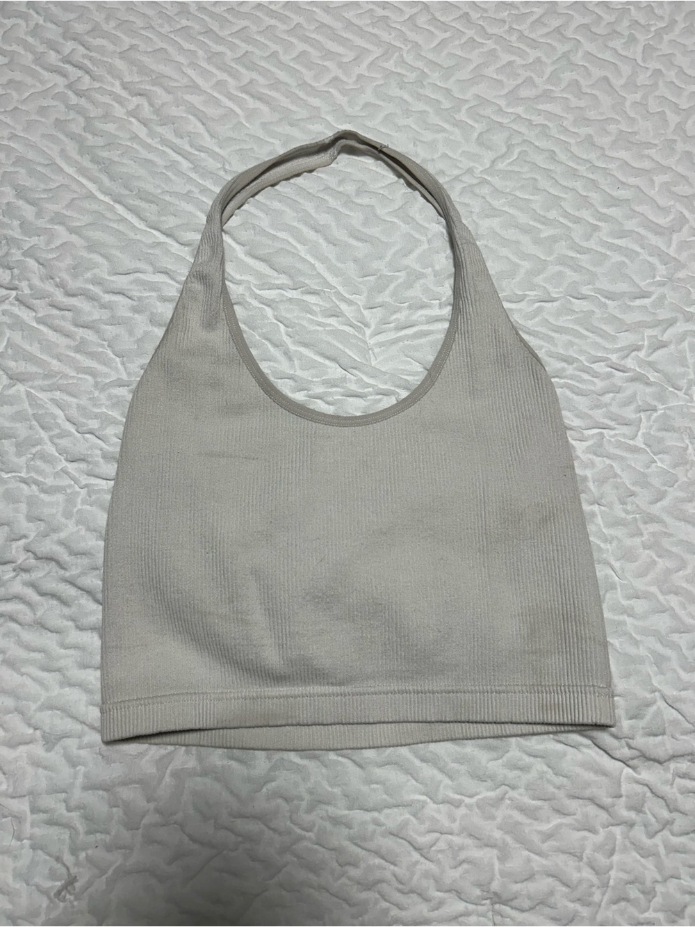 T.J.Maxx Cream Ribbed Halter Crop Tank